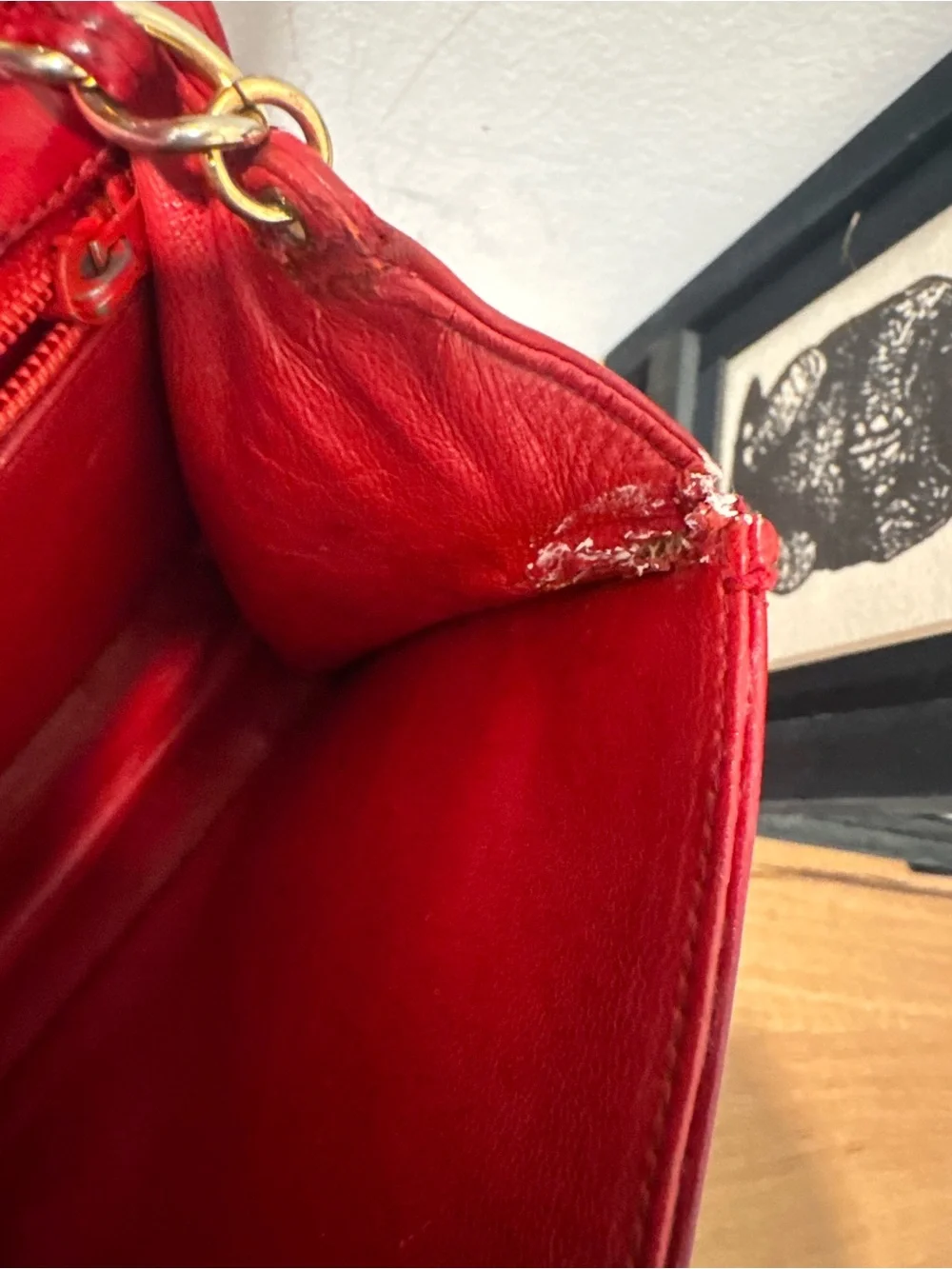 VINTAGE Chanel Red Lambskin Quilted Coco Mark Shoulder Bag - AS IS